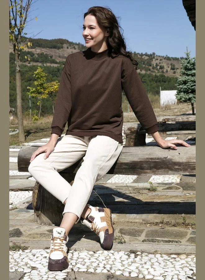 ليلا ليلا قطن ياقة واقفة سويت شيرت حريمي أساسي محبوك