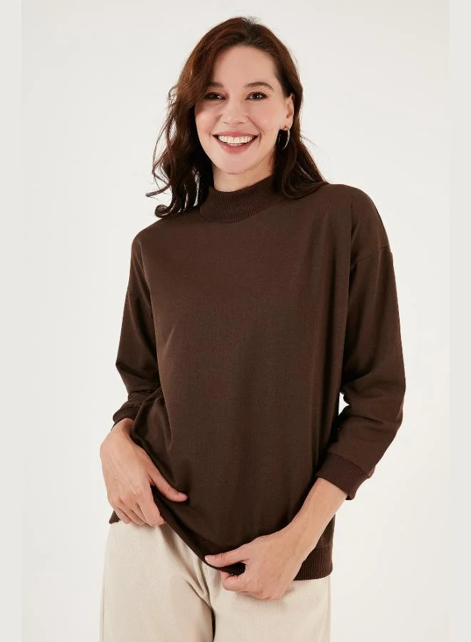 Lela Lela Cotton Stand-up Collar Basic Knitted Sweat Women's SWEAT 5863323