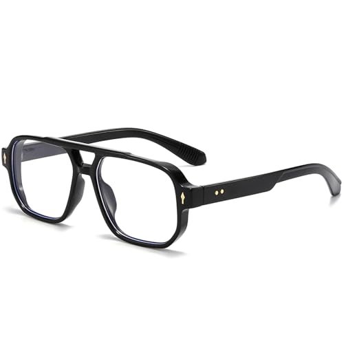PORADAY Blue Light Blocking Glasses for Women Men 70s Retro Square Aviator Eyeglasses Rectangle Computer Eyewear(Black) - Image 1
