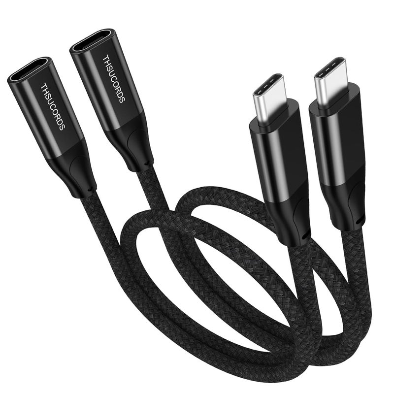 ثسوكوردز كابل تمديد USB-C بقدرة 100 واط بطول 1 قدم (عبوة من 2)، كابل USB-C 3.2 Gen 2 من ذكر إلى أنثى لنقل البيانات بسرعة 10 جيجابت في الثانية، كابل شحن سريع من نوع C بقدرة 20 فولت/5 أمبير، كابل مراقبة فيديو بدقة 4K@60Hz مضفر من النايلون - Image 1