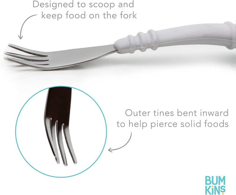Bumkins Silicone and Stainless Steel Baby Fork and Spoon Set - Image 4