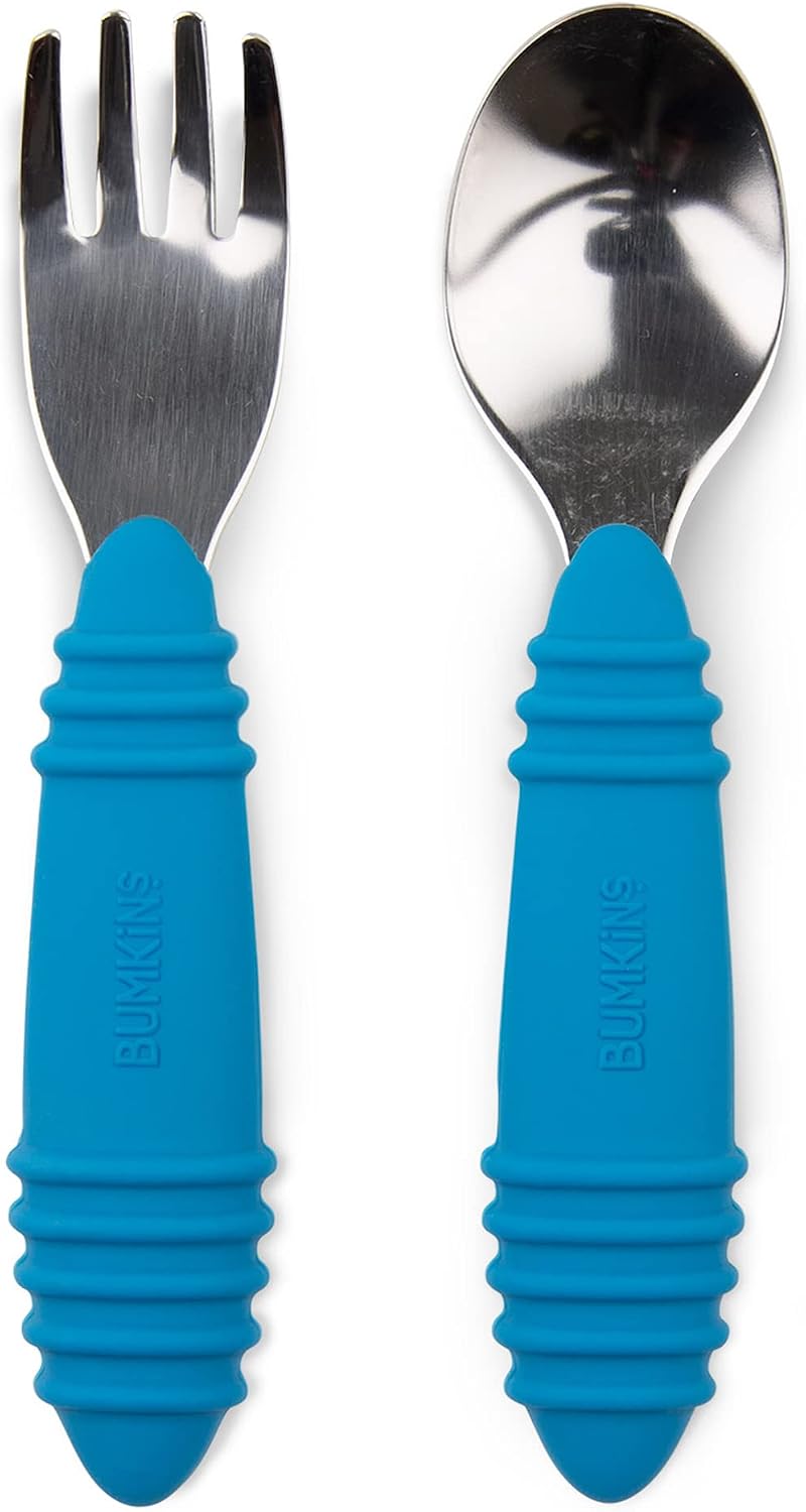 Bumkins Silicone and Stainless Steel Baby Fork and Spoon Set - Image 1