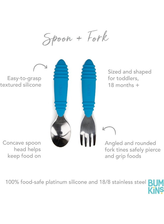 Bumkins Silicone and Stainless Steel Baby Fork and Spoon Set - Image 5