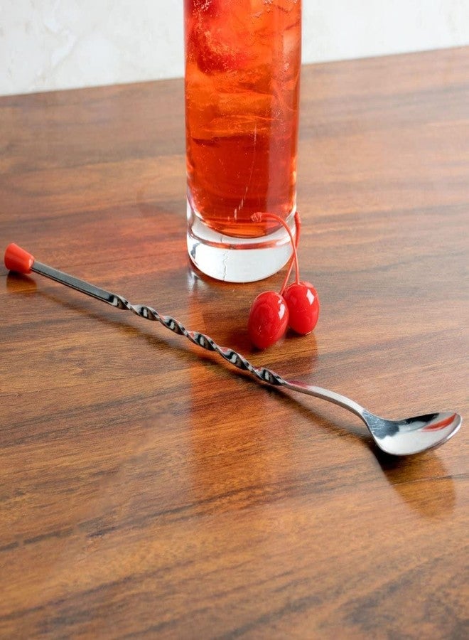 PAUL SONS 11.7Inch Stainless Steel Cocktail Spoon/Bar Spoon with Red Knob, Long Handle Twisted Mixing Spoon (Pack of 2Pc) - Image 5