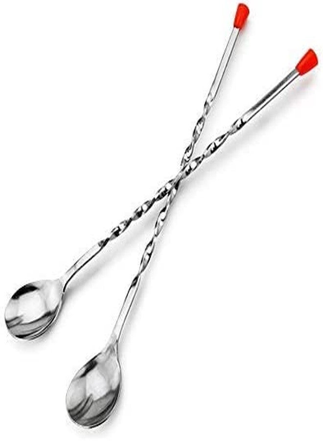 PAUL SONS 11.7Inch Stainless Steel Cocktail Spoon/Bar Spoon with Red Knob, Long Handle Twisted Mixing Spoon (Pack of 2Pc) - Image 1