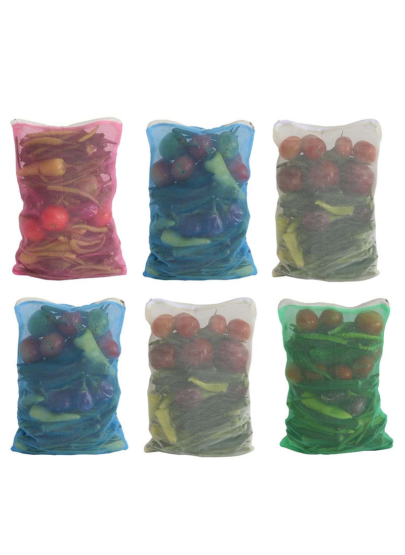 Sio Sio Fridge Vegetable and Fruit Bag Reusable Fridge BagsNet Bags Mesh for Grocery Shopping Storage Eco Friendl Pack of 6 Bags  - Image 1