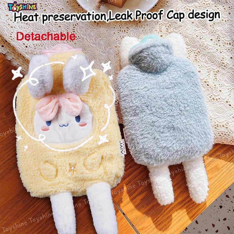 Toyshine زجاجة ماء ساخن 1000 مل مع غطاء أرنب محشو لطيف للأطفال - وسيلة رائعة لتخفيف الألم - أزرق - Image 3