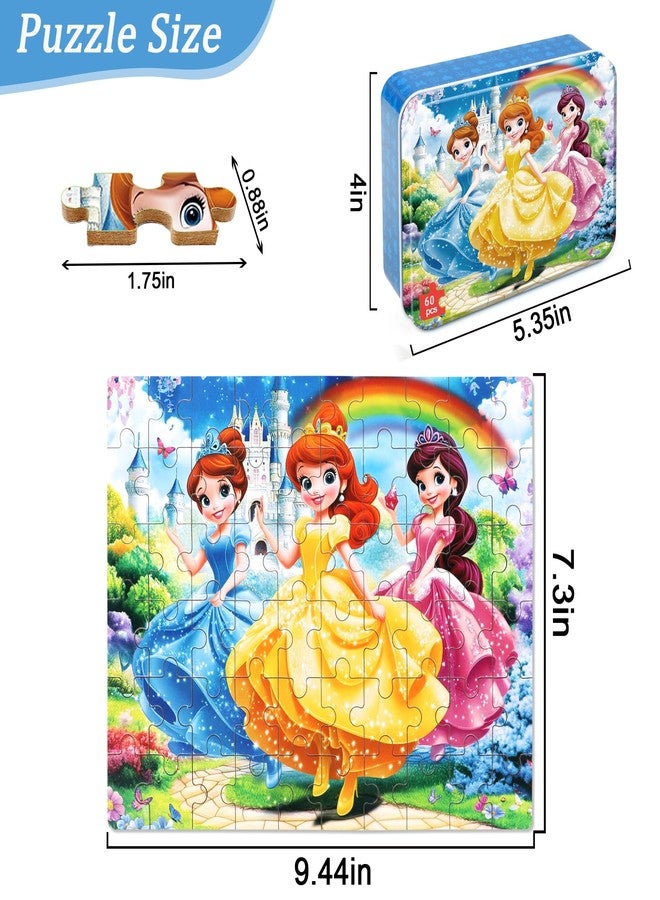 MZZOTOY أحجية الأميرات من MZZOTOY للأطفال من عمر 4 إلى 8 سنوات، أحجية تركيب الصور (بازل) مكونة من 60 قطعة للأطفال من عمر 3 إلى 5 سنوات، أحجية تعليمية للبنات والأولاد، تأتي في علبة معدنية. - Image 2