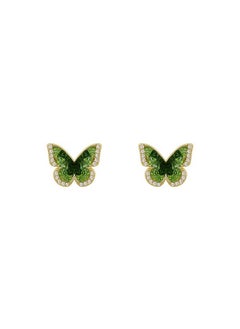 Generic Charming Butterfly-shaped Stud Earrings: Delicate Green Crystals with Sparkling Diamond Edges and Golden Wings  - Image 3