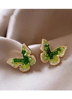 Generic Charming Butterfly-shaped Stud Earrings: Delicate Green Crystals with Sparkling Diamond Edges and Golden Wings  - Image 4