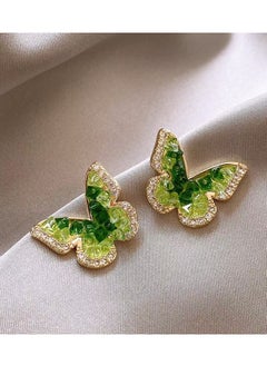 Generic Charming Butterfly-shaped Stud Earrings: Delicate Green Crystals with Sparkling Diamond Edges and Golden Wings  - Image 2