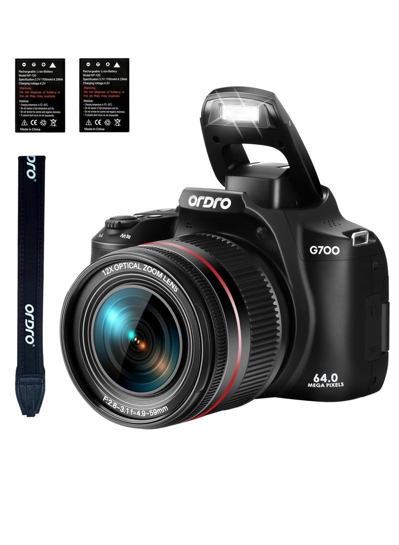 ORDRO 4K Optical Zoom Camera for Photography, 64MP Vlogging Camera for YouTube 30X Digital Zoom 1080P 60FPS AF/MF,Point and Shoot Camera for Beginner (Black) - Image 1