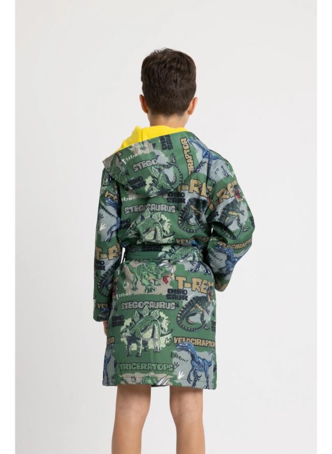 Boys' Waterproof Swim Robe – Green T-Rex Dinosaur Design