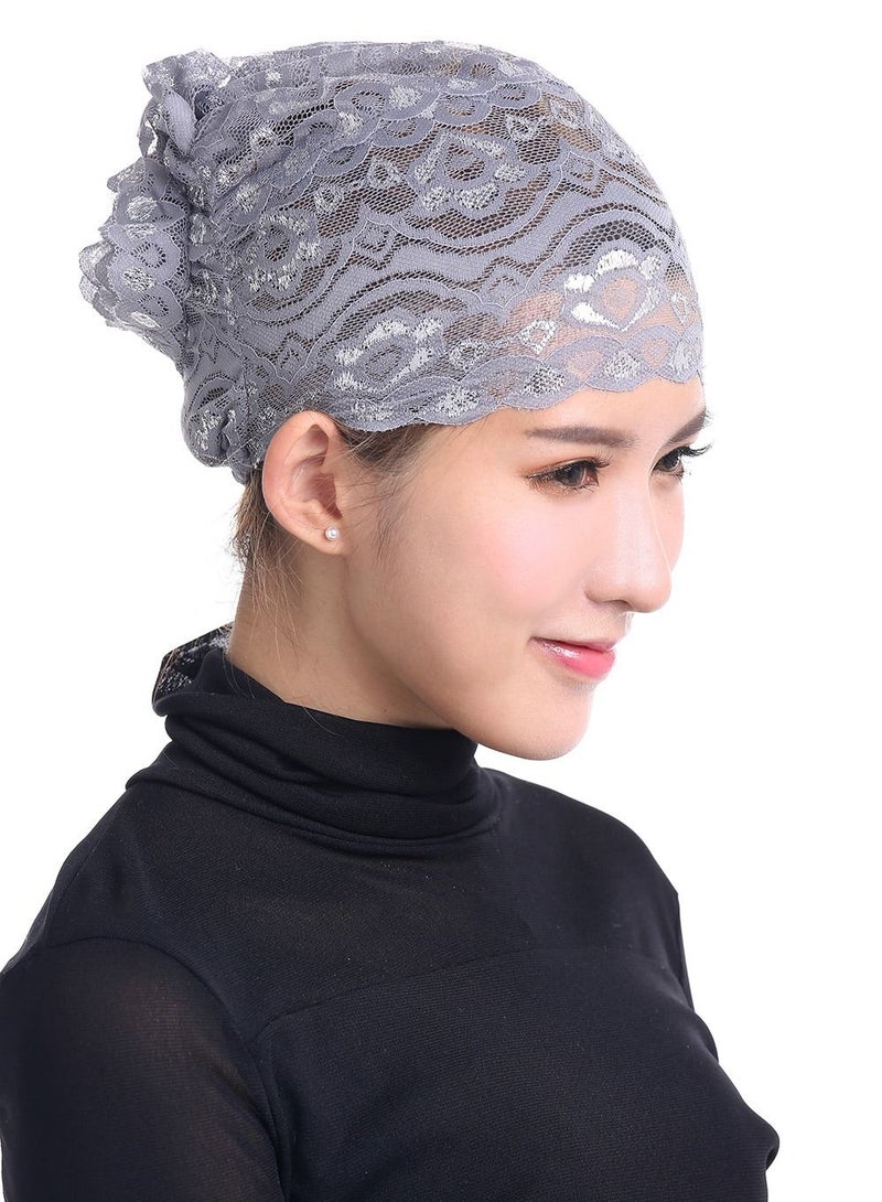 Loquat Women's Shiny Lace Hijab Inner Cap Grey  - Image 1