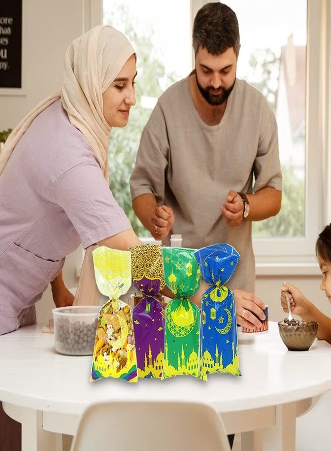 Threetols 100 PCS Eid Mubarak Cellophane Treat Bags, Ramadan Kareem Cellophane Treat Favor Bags Eid Moon Clear Cookie Candy Bags Gift Cellophane Bags with Twist Ties for Eid Mubarak Party Supplies, 4 Style - Image 4