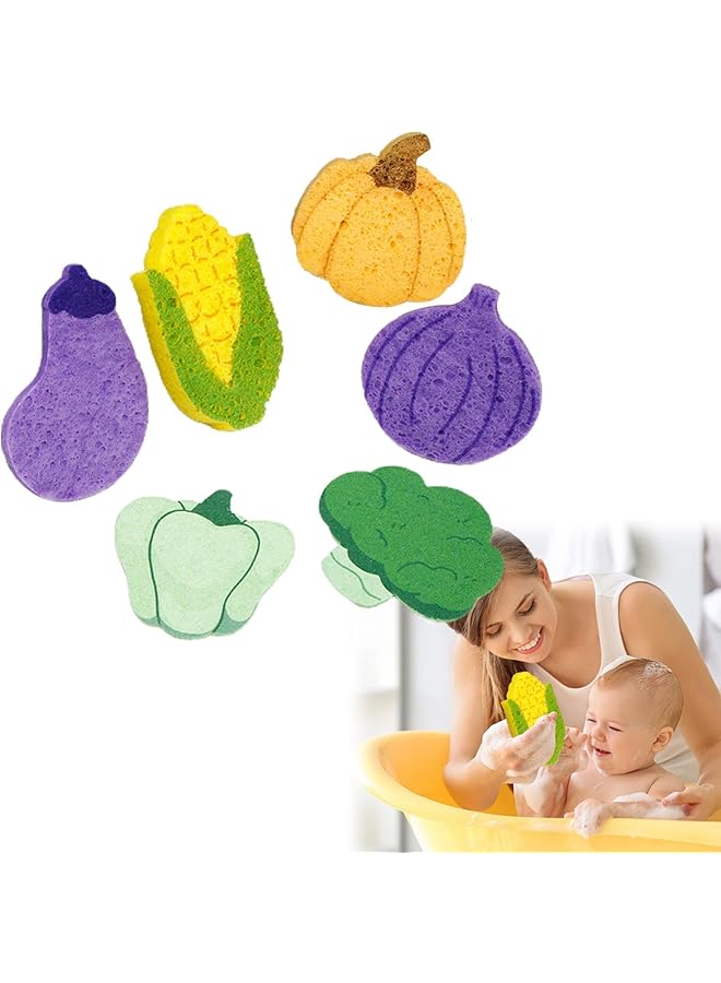 KASTWAVE Baby Bath Sponge Set Ultra Soft Kids Bath Sponges For Infants & Toddlers Gentle Bathing Sponges With Cute Vegetable Shapes For Baby Bath Time 6Count (1 Pack) - Image 1
