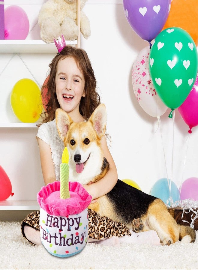 Ushang Pet ألعاب كعكة عيد ميلاد الكلاب من أوشانغ، ألعاب كلاب تصدر صوتاً على شكل كعكة عيد ميلاد سعيد للكلاب الصغيرة والمتوسطة | هدايا مضحكة للكلاب | ألعاب حفلات الكلاب القطيفة، صغيرة، وردية - Image 3