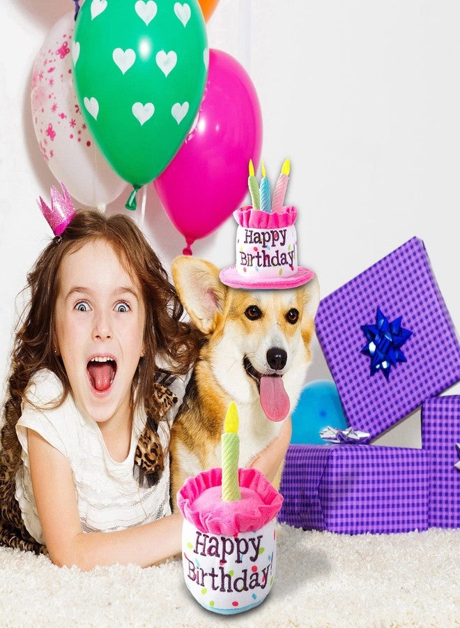 Ushang Pet ألعاب كعكة عيد ميلاد الكلاب من أوشانغ، ألعاب كلاب تصدر صوتاً على شكل كعكة عيد ميلاد سعيد للكلاب الصغيرة والمتوسطة | هدايا مضحكة للكلاب | ألعاب حفلات الكلاب القطيفة، صغيرة، وردية - Image 4