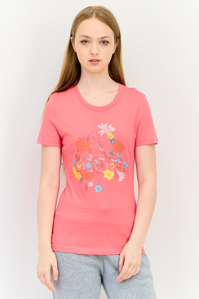 Adidas تي شيرت رياضي نسائي قصير الأكمام في الهواء الطلق، وردي - Image 1