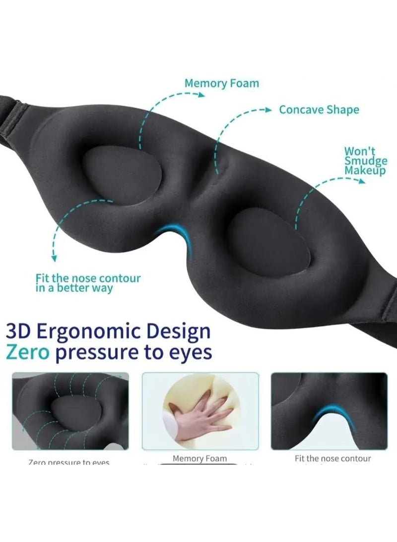 قناع نوم للعين من Nspr، قناع نوم ثلاثي الأبعاد، قناع نوم مع حزام قابل للتعديل يحجب الضوء باللون الأسود (قطعة واحدة) - Image 2