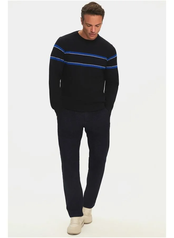 جون June Men Regular Fit Crew Neck Striped Knitwear Sweater Navy