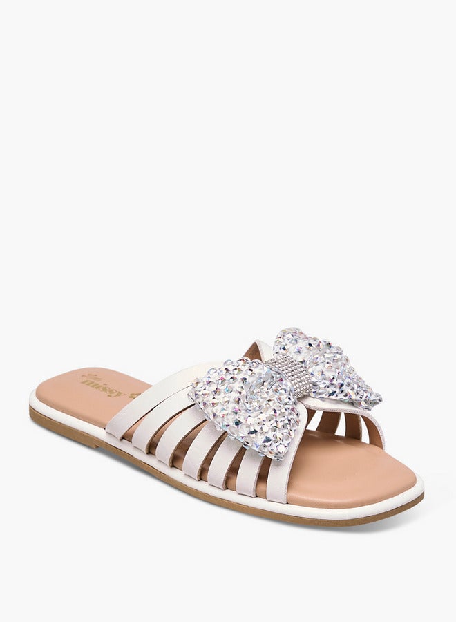 Little Missy Girls Embellished Bow Accent Slip-On Flat Sandals  - Image 2