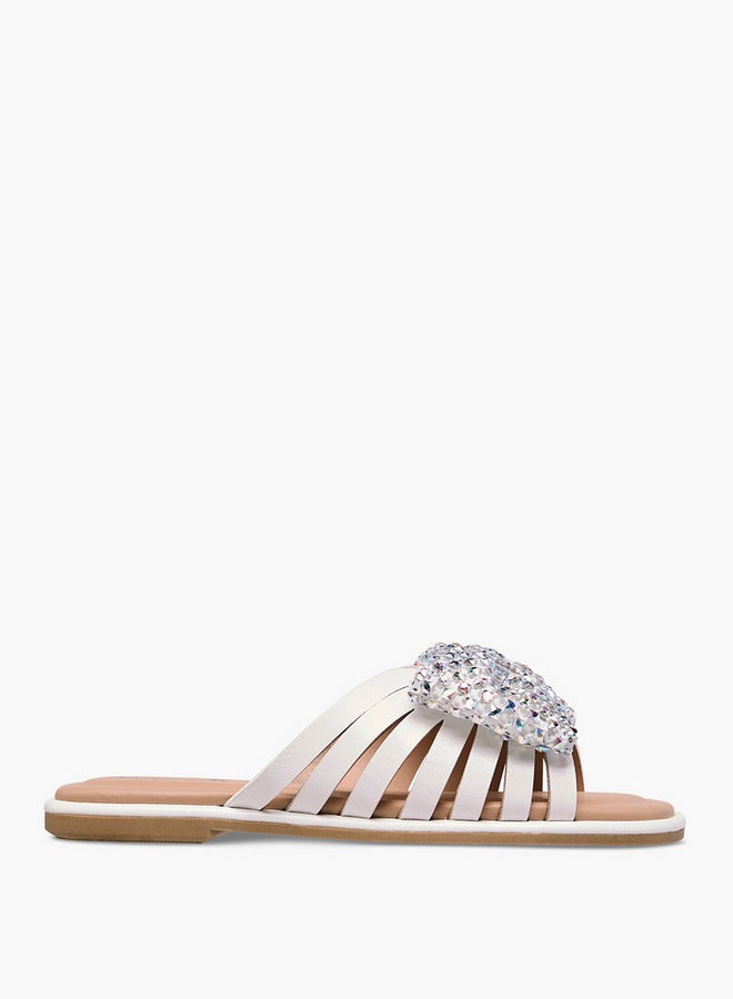 Little Missy Girls Embellished Bow Accent Slip-On Flat Sandals  - Image 3
