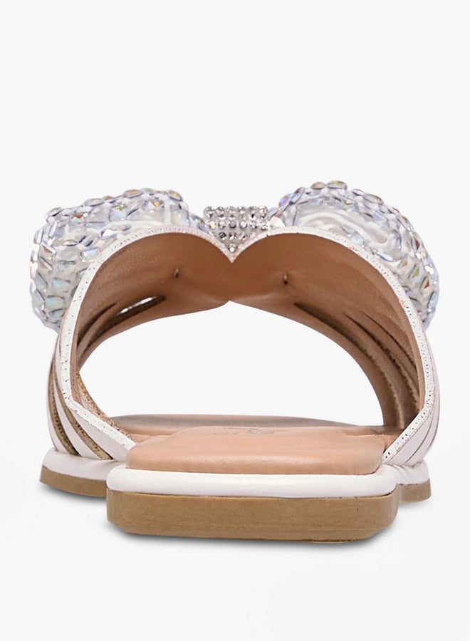 Little Missy Girls Embellished Bow Accent Slip-On Flat Sandals  - Image 5