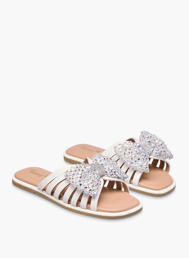 Little Missy Girls Embellished Bow Accent Slip-On Flat Sandals - Image 3