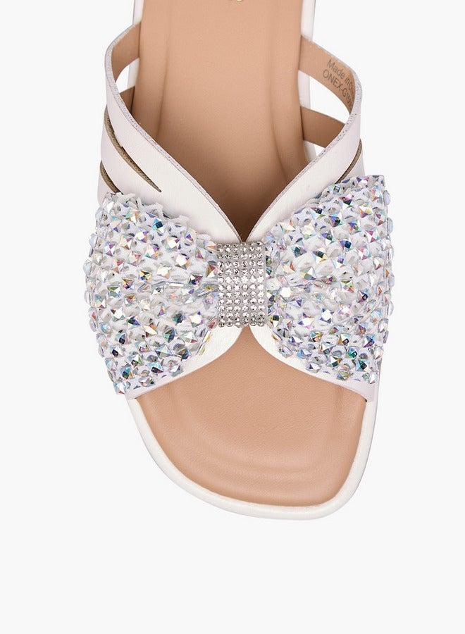 Little Missy Girls Embellished Bow Accent Slip-On Flat Sandals - Image 4