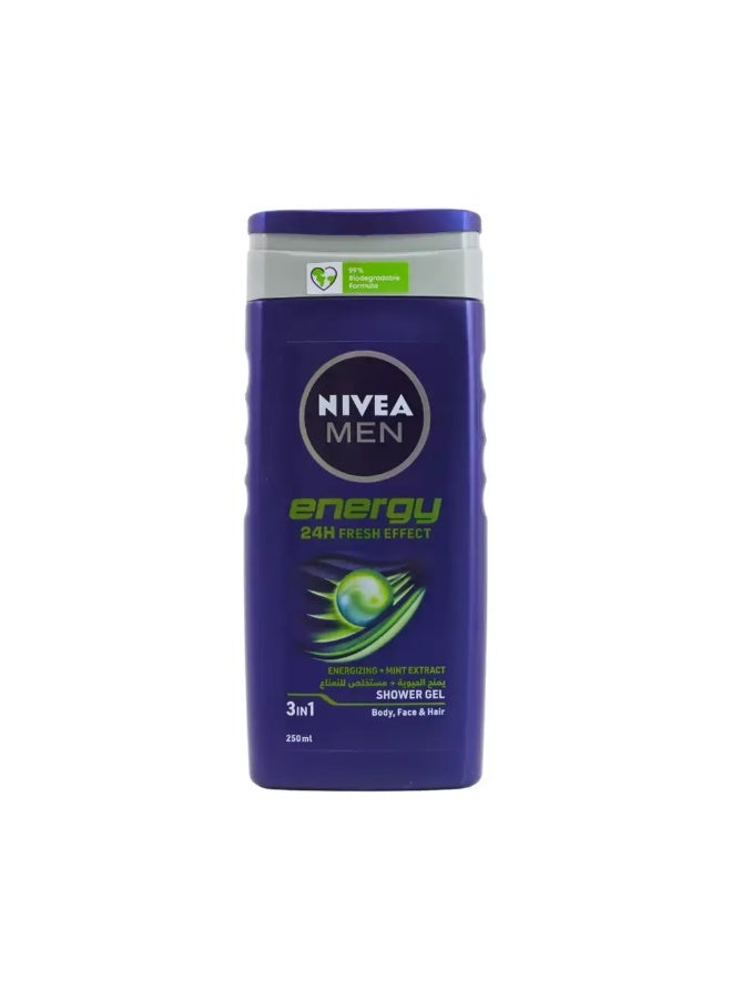 Nivea جل استحمام نيفيا للرجال إنرجي 24 ساعة تأثير منعش 3 في 1 مع مستخلص النعناع - 250 مل - Image 1