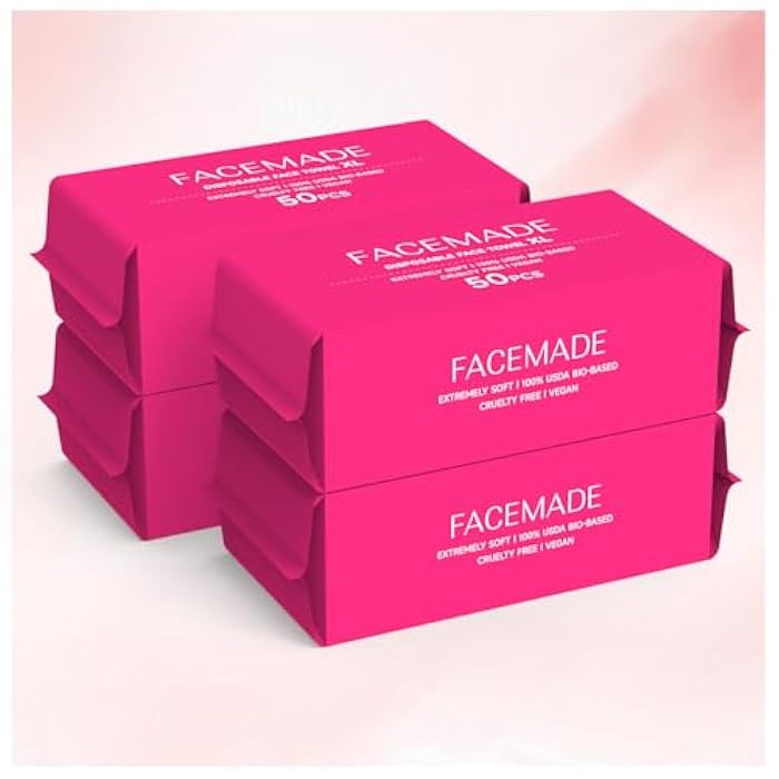 FACEMADE 200 Count (4 Packs) Disposable Face Towels, Ultra Thick Face Towelettes Disposable, Clean Facial Towels for Makeup Remover, Skincare, USDA Certified 100% Biobased - Image 1