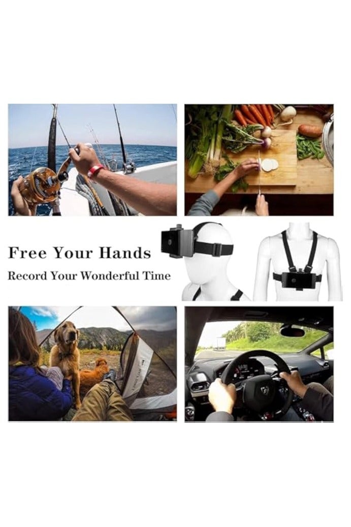 Arabest iPhone Chest Mount, Harness Vest and Head Strap Clip Holder, For POV/VLOG, for iPhone/for GoPro Hero/for DJI Osmo/AKASO and Action Cameras (Mobile Phone Chest Strap + Headband) - Image 4
