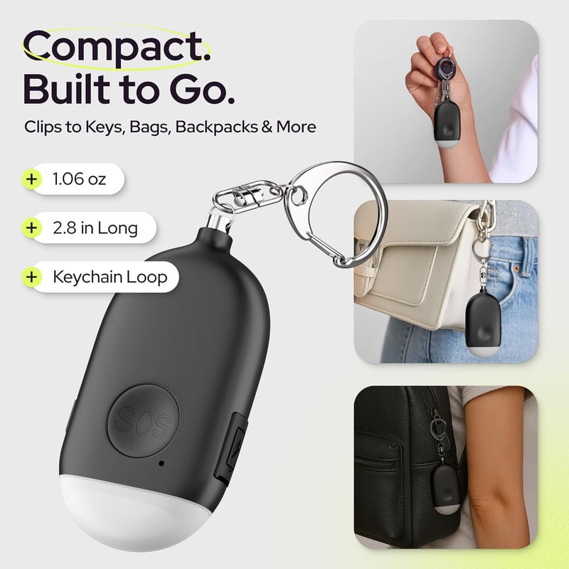 WETEN Rechargeable Personal Alarm Keychain - 130dB Siren & LED Light - 2 Pack Personal Safety Alert for Women to Carry - Panic Button Alarm for Security - Rape Whistle for Self Defense (Black&Blue) - Image 5