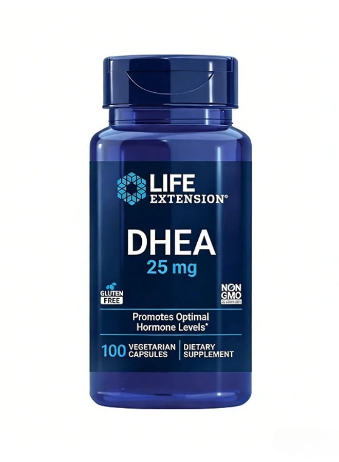لايف إكستنشن DHEA 25 مجم - دعم توازن الهرمونات والشيخوخة الصحية - تعزيز مستويات الهرمونات المثالية وصحة المناعة والقلب والأوعية الدموية - غير معدل وراثيًا، خالي من الغلوتين، 100 كبسولة نباتية - Image 1