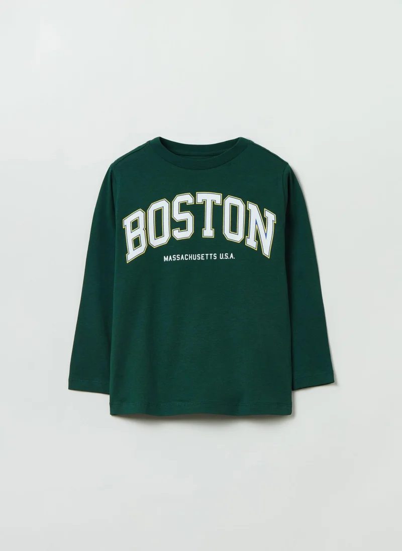 او في اس Long-Sleeved T-Shirt With Print