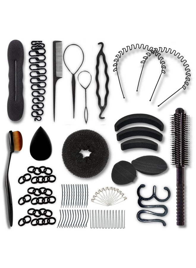 Out of Box 96 Piece Hair Styling Combo - Oval Brush, Round Comb, Blender, Bun Donut, Hair Puff Bumpits, French Hair Tools, and More