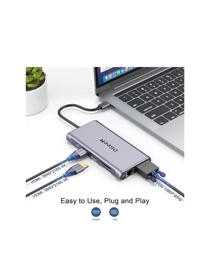 QGeeM - QGeeM 12 in 1 USB C Hub Laptop Docking Station Dual Monitor,Triple Display USB Type C Dock with 4K Dual HDMI,VGA,100W PD,Ethernet,4USB,SD/TF, Compatible for MacBook and Windows - Image 1