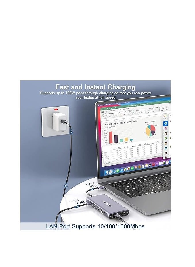 QGeeM - QGeeM 12 in 1 USB C Hub Laptop Docking Station Dual Monitor,Triple Display USB Type C Dock with 4K Dual HDMI,VGA,100W PD,Ethernet,4USB,SD/TF, Compatible for MacBook and Windows - Image 1