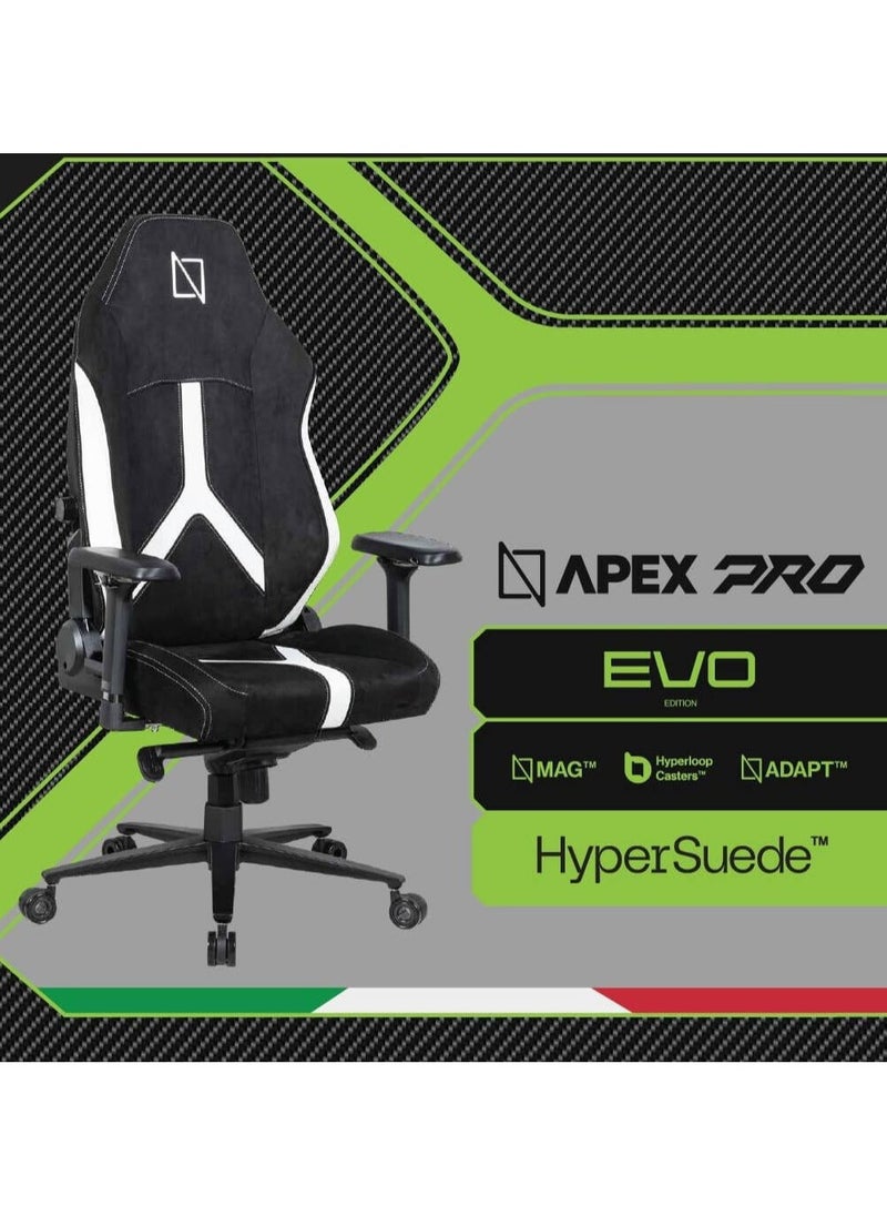 نافو - كرسي ألعاب Navodesk Apex Pro Evo Series عالي الظهر، مساند ذراع معدنية قابلة للتبديل من MAG، دعم قطني في 4 اتجاهات، نظام هيدروليكي من الفئة 4، إمالة 155 درجة، قماش HyperSuede، أبيض ثلجي | APEXPR-EVOHS-WT - Image 1