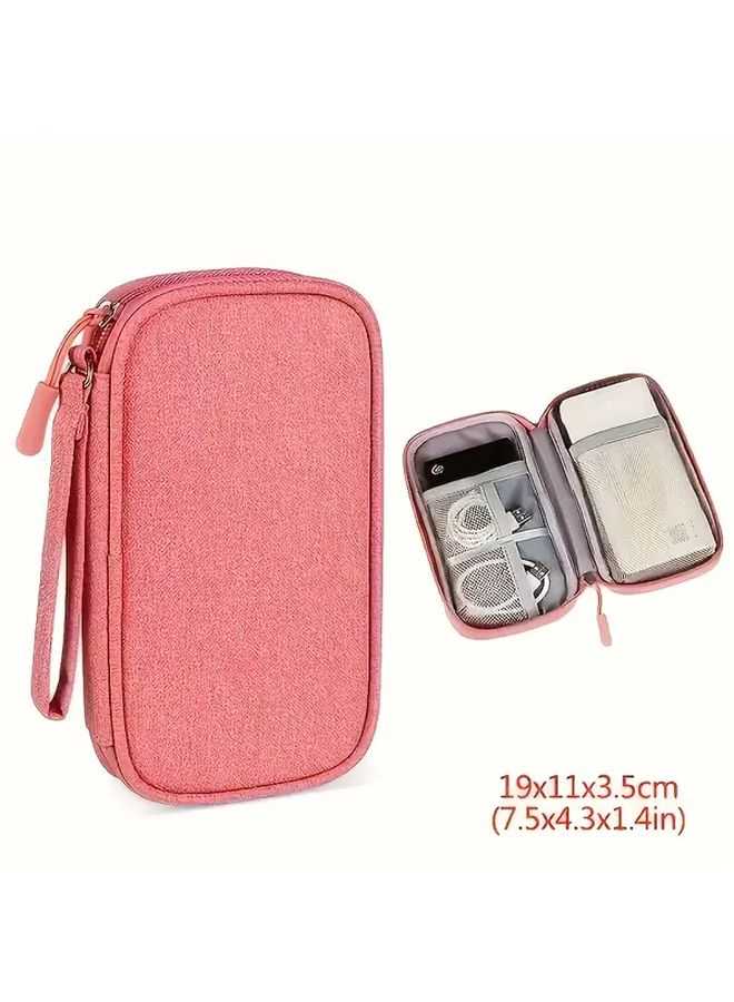 Compact Pink Portable Electronic Storage Bag Lightweight Travel Organizer For Cables Mouse Power Bank Multi Functional Digit Protector With Mesh Pocket Easy To Care Fabric Electronic Storage Travel Case - Image 5