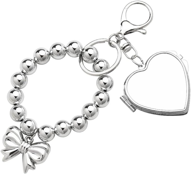 YangQian Portable Small Compact Mirror Keychain for Bag Pocket Mirror for Purse Beaded Bracelet Key Chain Phone Handbag Pendant Wrist Strap Lanyard for Decoration Mini Vanity Travel Makeup Mirror Key Accessory 