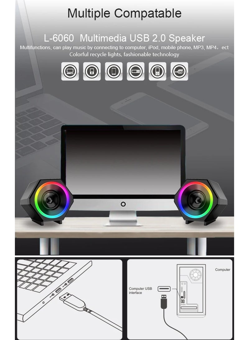 Kisonli L-6060 Wired USB Speaker – Powerful Sound with Modern Illuminated Design for PC and Laptop - Image 3