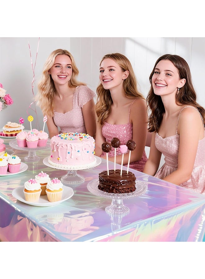 Lemon 3 Pack Iridescent Tablecloth, 54" x 108" Birthday Party Tablecloths Iridescence Plastic Disposable Table Covers Birthday Decors - Image 3