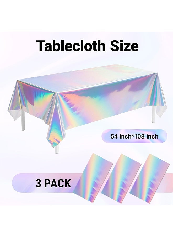 Lemon 3 Pack Iridescent Tablecloth, 54" x 108" Birthday Party Tablecloths Iridescence Plastic Disposable Table Covers Birthday Decors - Image 4