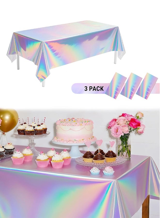 Lemon 3 Pack Iridescent Tablecloth, 54" x 108" Birthday Party Tablecloths Iridescence Plastic Disposable Table Covers Birthday Decors - Image 1