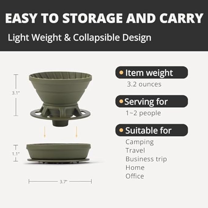 SWIUKPHE Collapsible Coffee Dripper Silicone Reusable Pour Over Coffee Maker Single Clever Coffee Dripper For Camping Business Trip Home  Office Green 12 Cup - Image 4