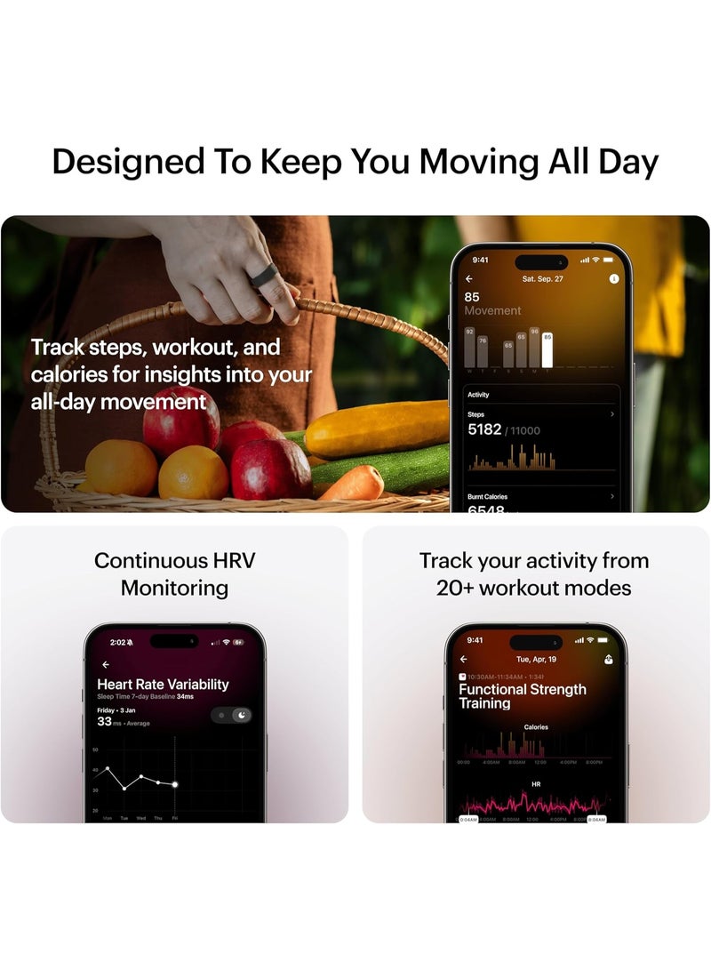 ULTRAHUMAN ULTRAHUMAN Ring AIR - Advanced sleep-tracking wearable, HRV & Temperature Monitoring, Track workout, Matte Grey  - Image 5