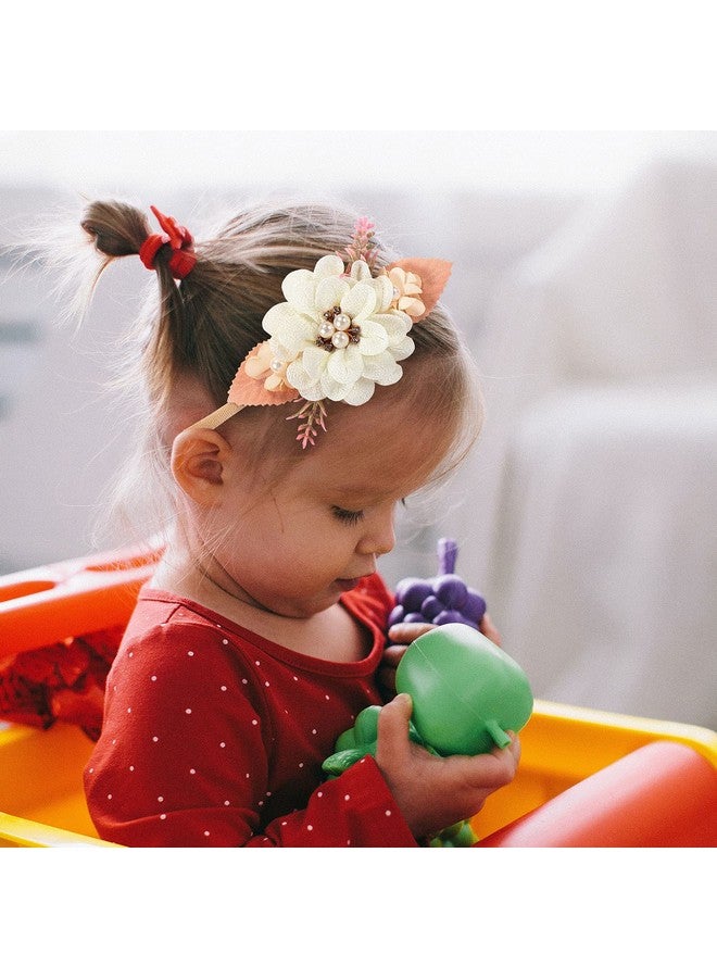 Cinaci 5 Pack White Pink Delicate Rose Flower Nylon Headbands Floral Hair Bows Daisy Flowers Headband Elastic Hair Bands Easter Christmas Hair Accessories for Baby Girls Newborns Infants Toddlers Kids - Image 4