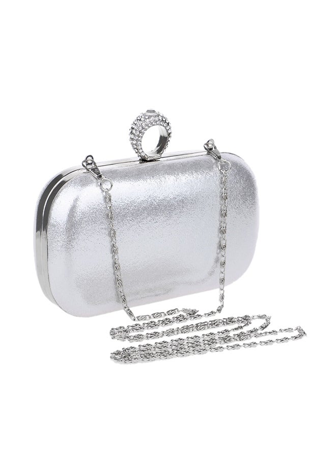 Formal Rhinestone Delicate Ring on Clutch Silver  - Image 1
